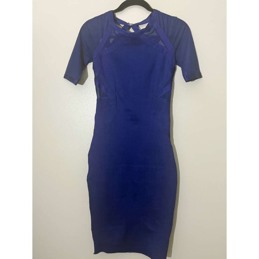 WOW Couture Bodycon Dress Mesh Panel Cocktail Party Dress Blue S